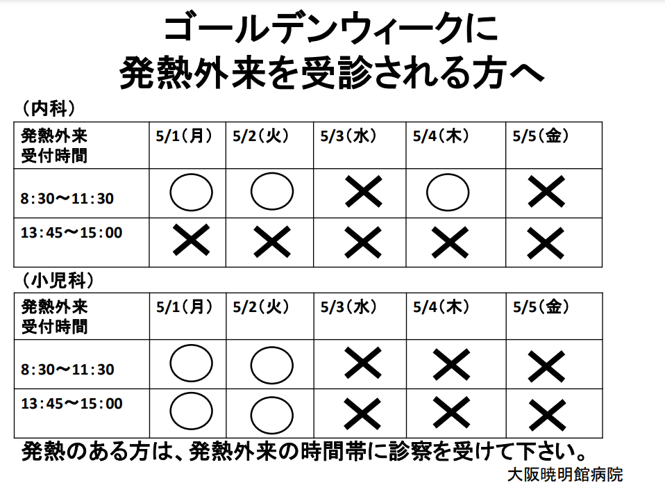 2023GW発熱外来スケジュール